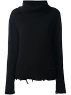 Road To Awe Distressed Roll Neck Sweater, Women's, Size: Small, Black, Cashmere