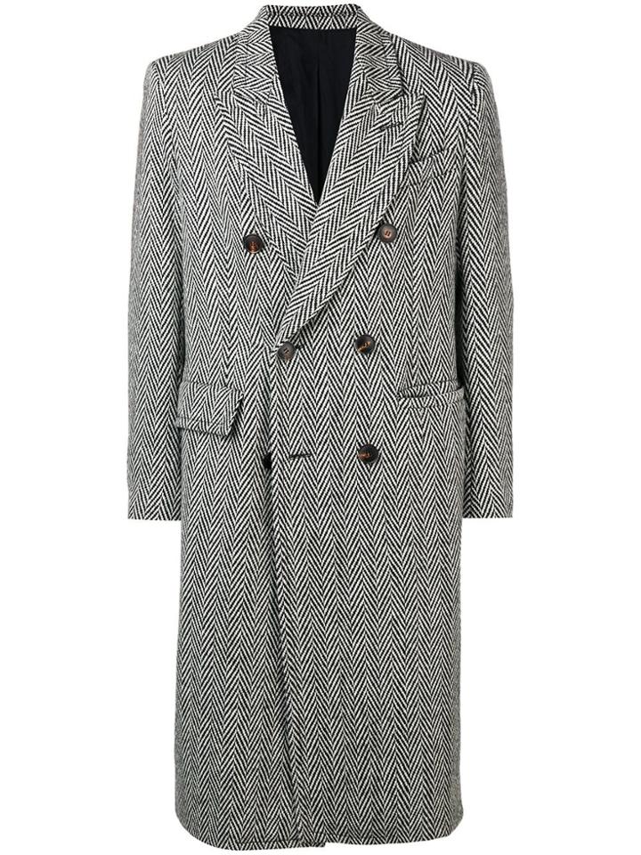 Ami Paris Patched Pockets Double-breasted Long Lined Coat - Black