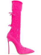 Casadei Blade Crochet Boots - Pink & Purple