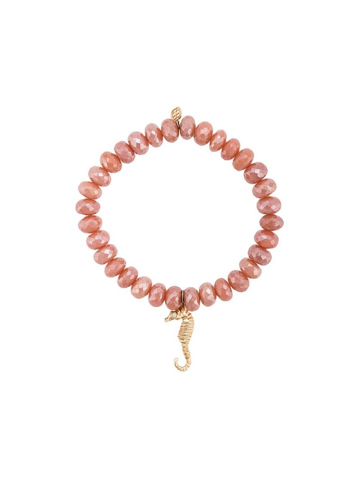 Sydney Evan 14kt Yellow Gold Seahorse Beaded Bracelet - Pink