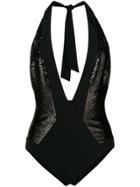 Ermanno Scervino Plunge Halter Swimsuit - Black