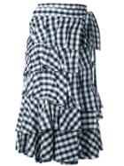 Erika Cavallini - Checked Ruffled Skirt - Women - Cotton/linen/flax - 44, Blue, Cotton/linen/flax