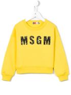 Msgm Kids Sequinned Logo Sweatshirt, Girl's, Size: 12 Yrs, Yellow/orange