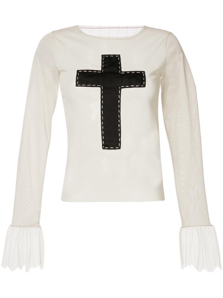 Tu Es Mon Trésor Cross Patch Tulle T-shirt - White