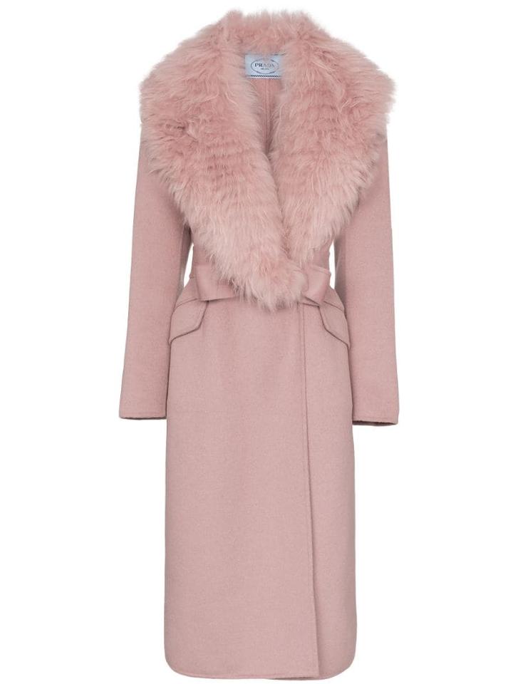Prada Oversized Collar Mid-length Coat - Pink