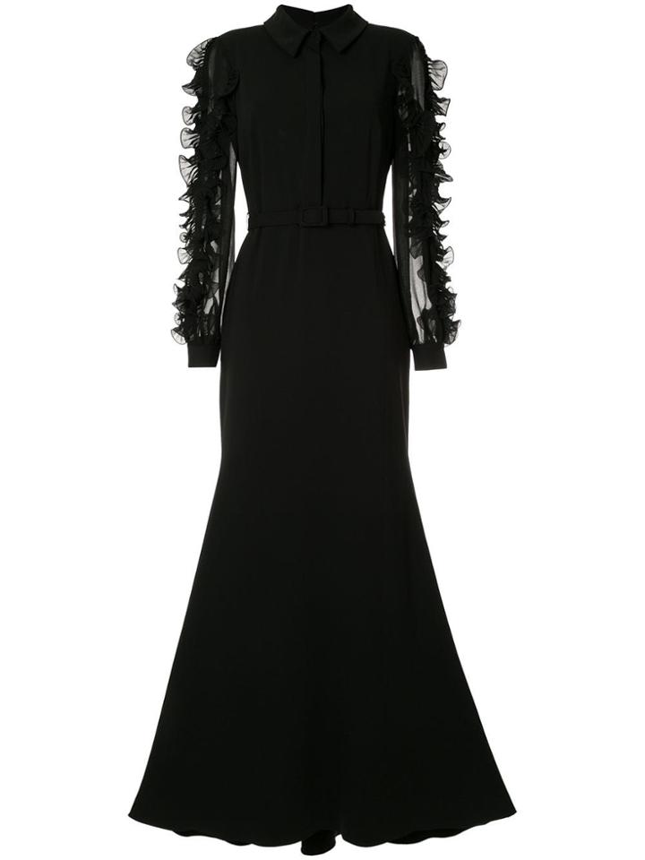 Badgley Mischka Ruffle Sleeve Gown - Black