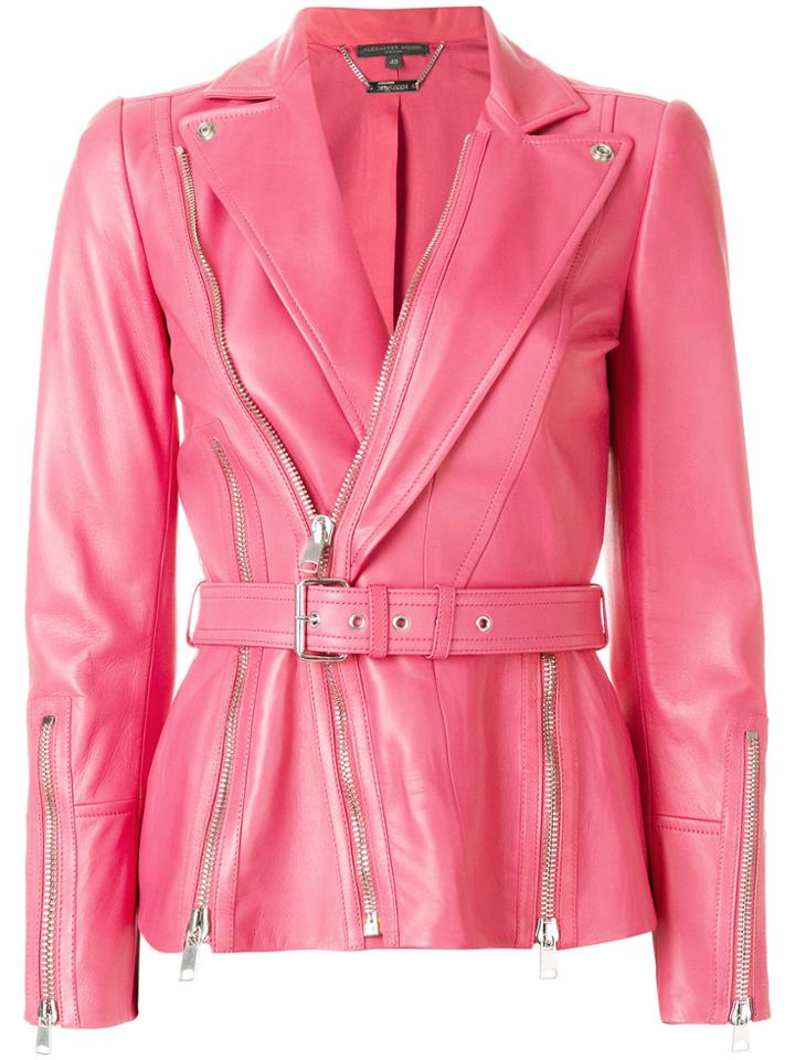 Alexander Mcqueen Belted Biker Jacket - Pink & Purple