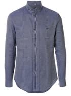 Emporio Armani Logo Embroidered Check Shirt - Blue