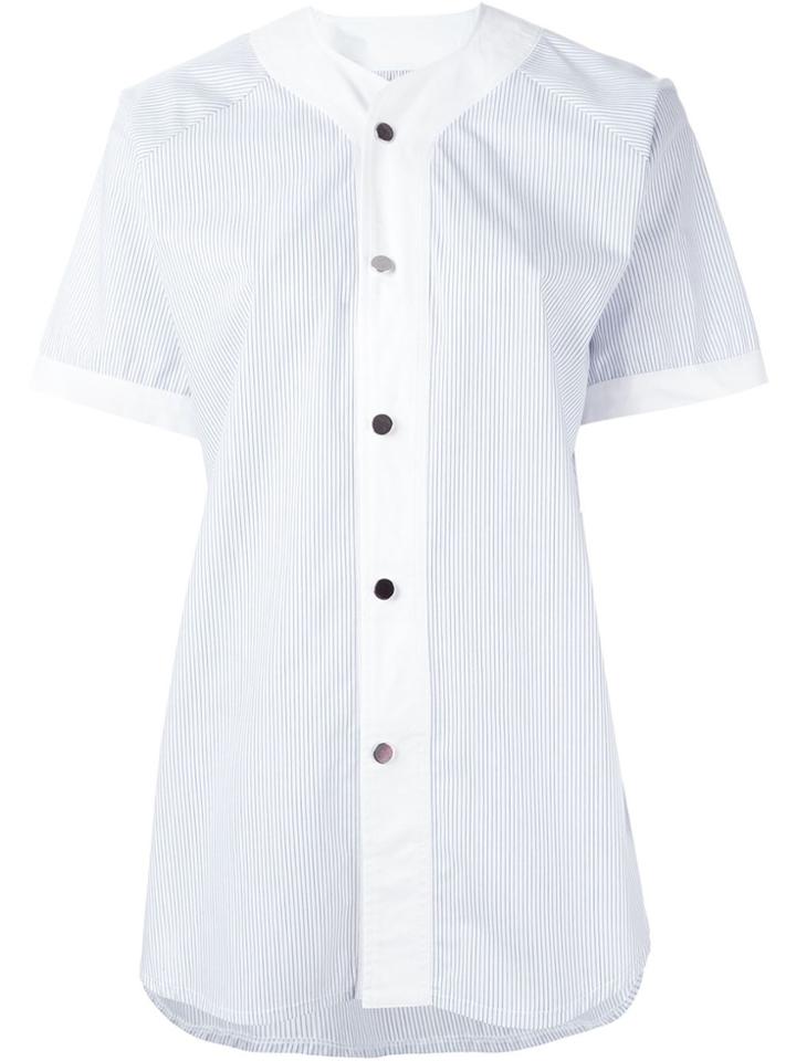 Carolina Ritzler Pinstriped Short Sleeve Button Down Shirt - Blue
