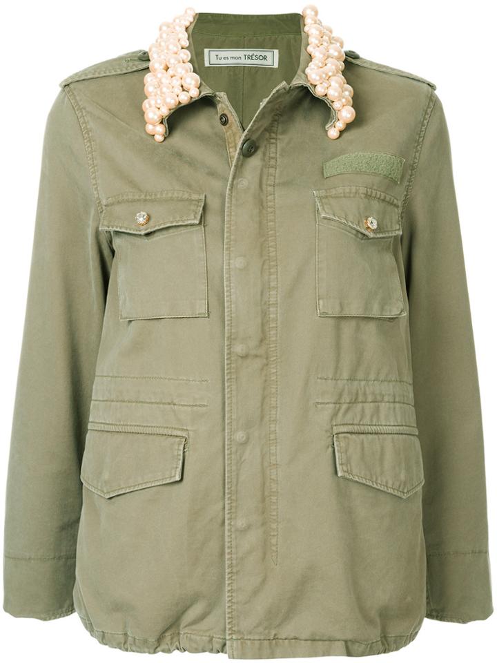 Tu Es Mon Trésor Pearl Collar Field Jacket - Green