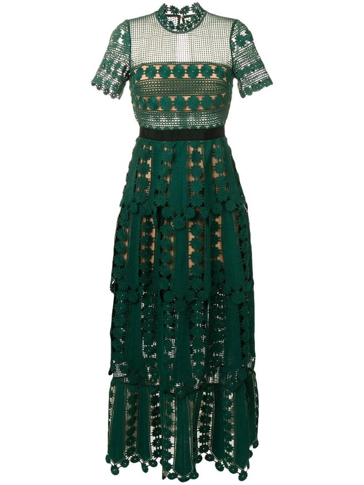 Self-portrait Teardrop Maxi Dress - Green