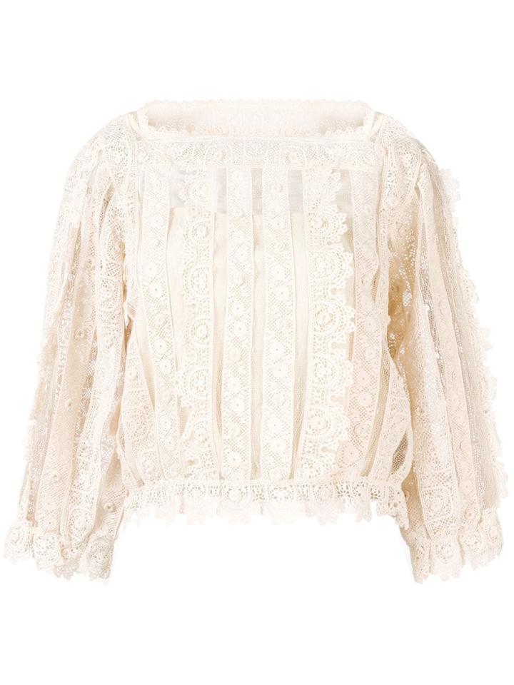 Red Valentino Lace And Mesh Panel Blouse - Neutrals