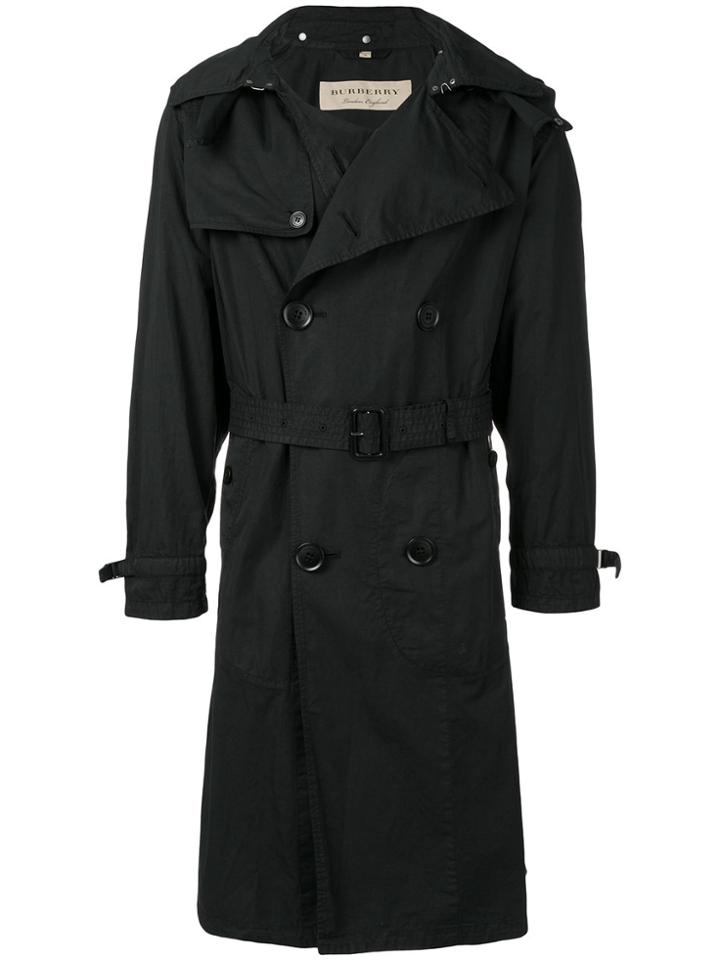 Burberry Double Breasted Hooded Trench Coat - Black