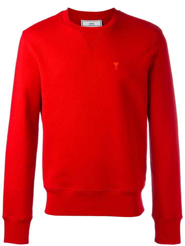 Embroidered Logo Sweatshirt - Men - Cotton - Xs, Red, Cotton, Ami Alexandre Mattiussi