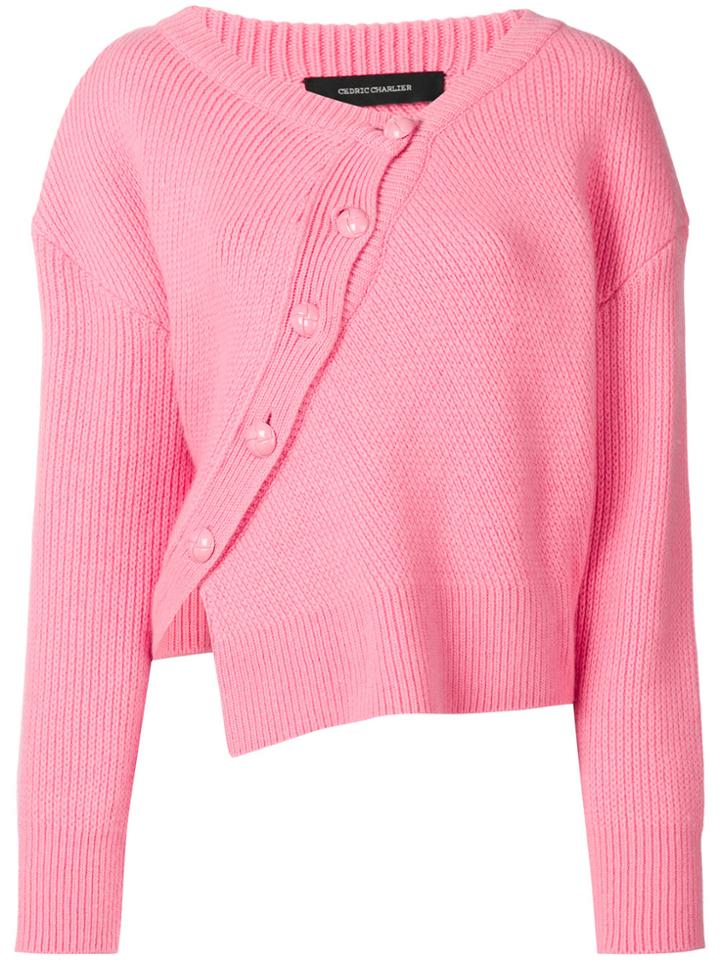 Cédric Charlier Asymmetric Button Front Jumper - Pink & Purple