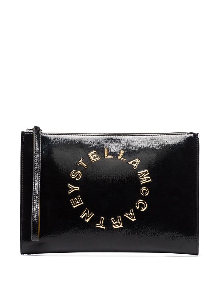 Stella Mccartney Logo Print Faux Leather Clutch - Black