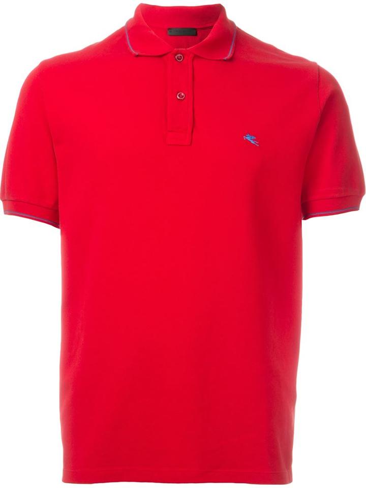 Etro Logo Embroidered Polo Shirt, Men's, Size: M, Red, Cotton
