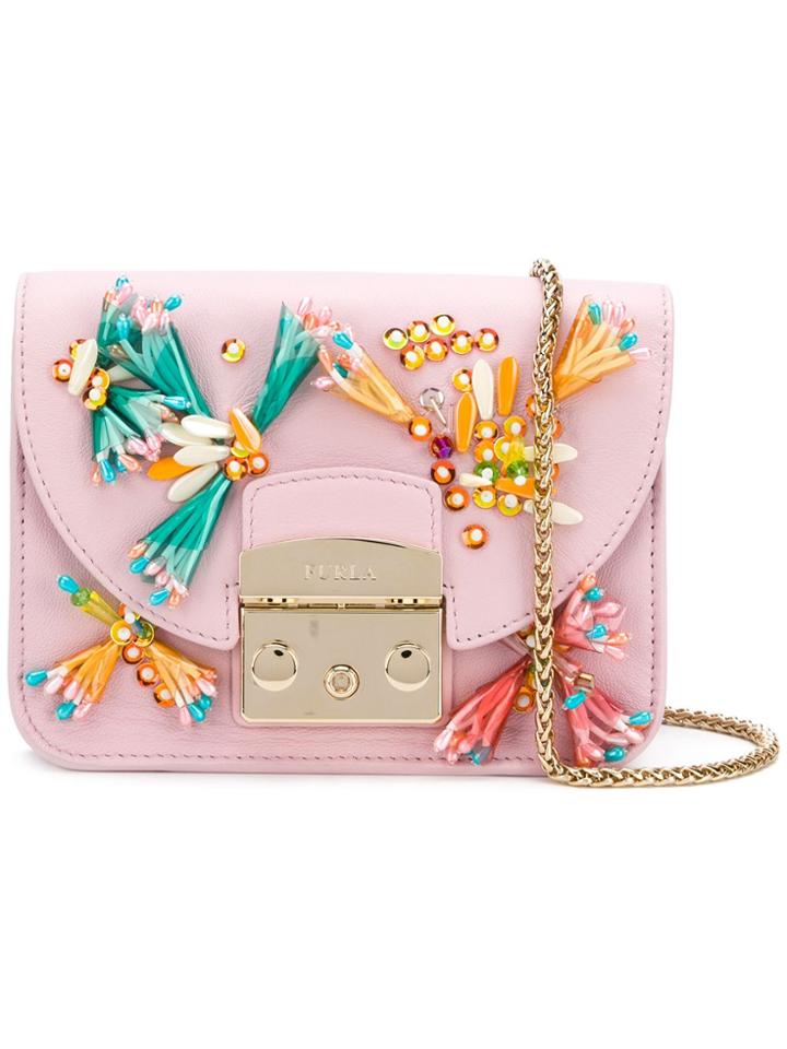 Furla Bead Embellished Metropolis Crossbody - Pink & Purple