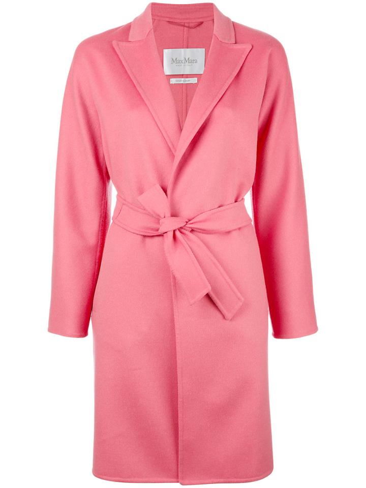 Max Mara Peaked Lapel Belted Coat, Women's, Size: 36, Pink/purple, Angora/wool