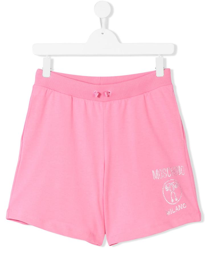Moschino Kids Teen Embellished Logo Shorts - Pink & Purple