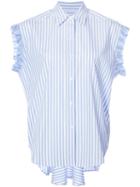 Tome - Ruffled Detail Striped Shirt - Women - Cotton - 0, Blue, Cotton