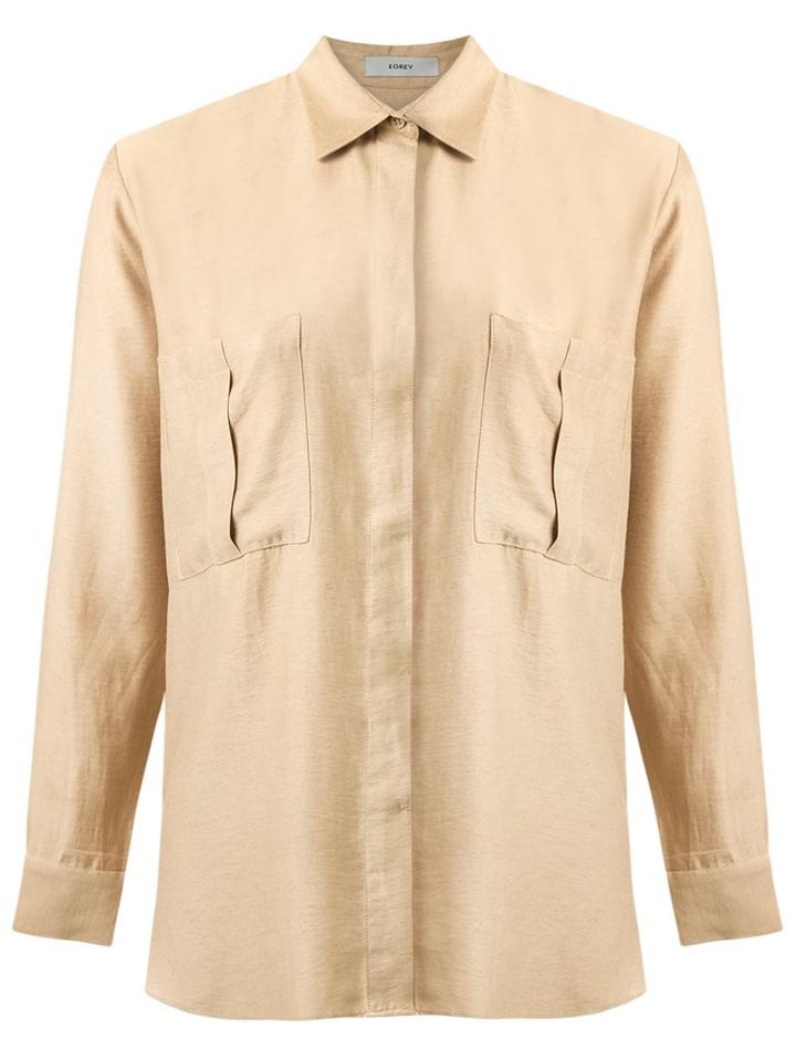 Egrey Long Sleeves Shirt, Women's, Size: 42, Nude/neutrals, Linen/flax/polyamide/viscose