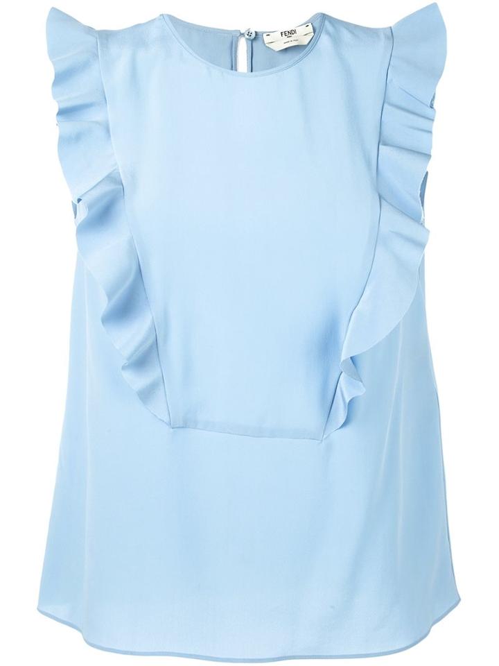 Fendi Frill Trim Tank Top, Women's, Size: 42, Blue, Silk