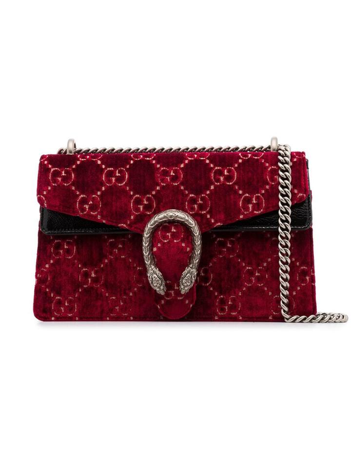 Gucci Red Dionysus Large Logo Embossed Velvet Shoulder Bag