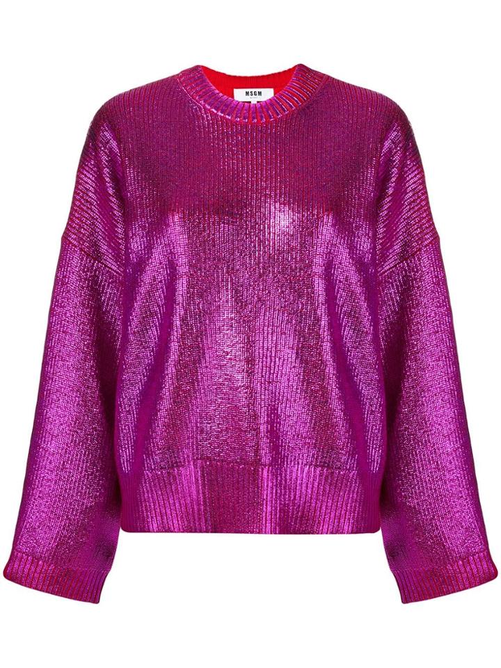Msgm Metallic Knit Jumper - Pink & Purple