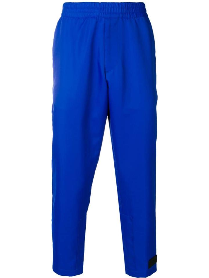 Prada Logo Patch Cropped Trousers - Blue