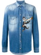 Dolce & Gabbana Flautist Patch Denim Shirt, Men's, Size: 42, Blue, Cotton