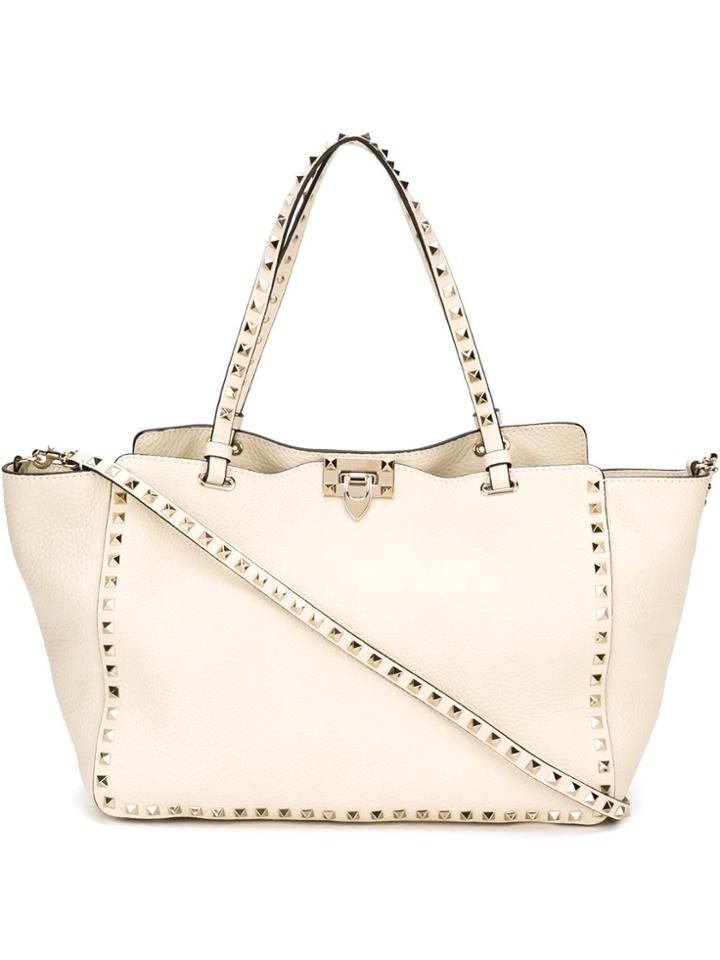 Valentino 'rockstud' Trapeze Tote - Neutrals