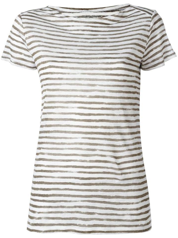 Majestic Filatures Striped Shortsleeved T-shirt, Women's, Size: I, White, Linen/flax