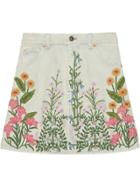 Gucci Denim Skirt With Flowers - Blue