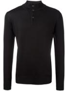 Fay Buttoned Neck Sweater, Men's, Size: 52, Black, Virgin Wool