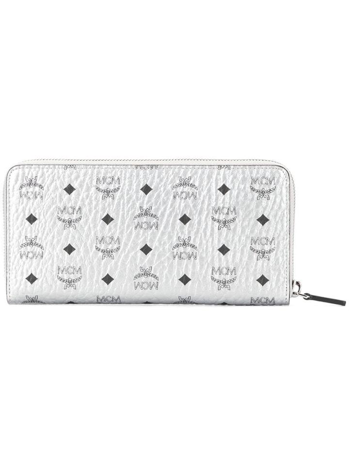 Mcm Logo Print Wallet - Silver