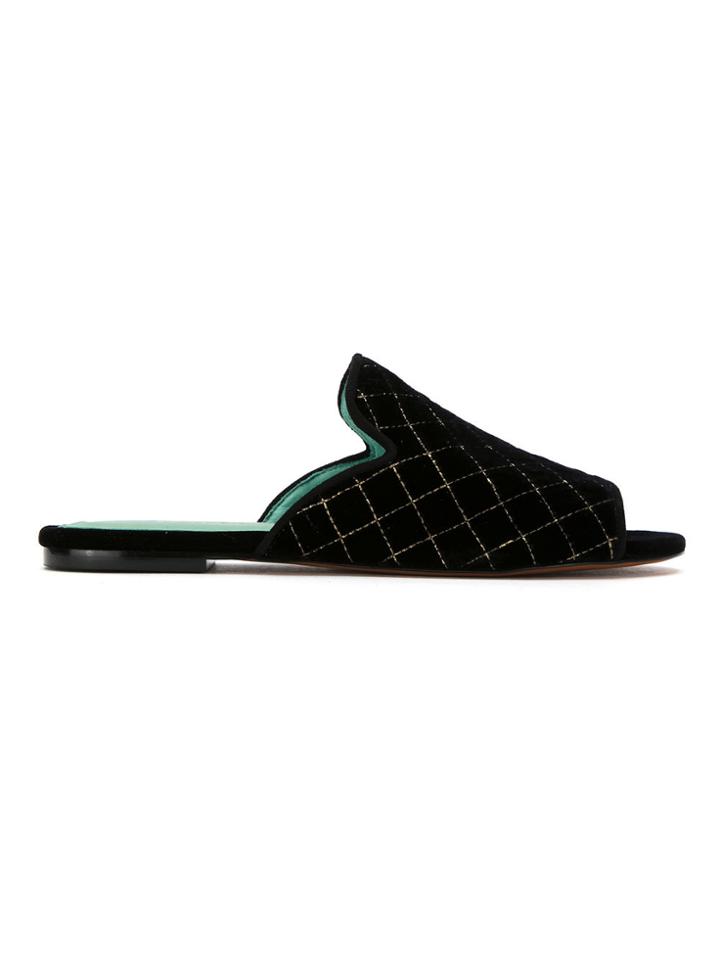 Blue Bird Shoes Velvet Quilted Slides - Black