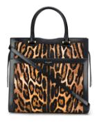 Saint Laurent Leopard Print Textured Tote - Brown