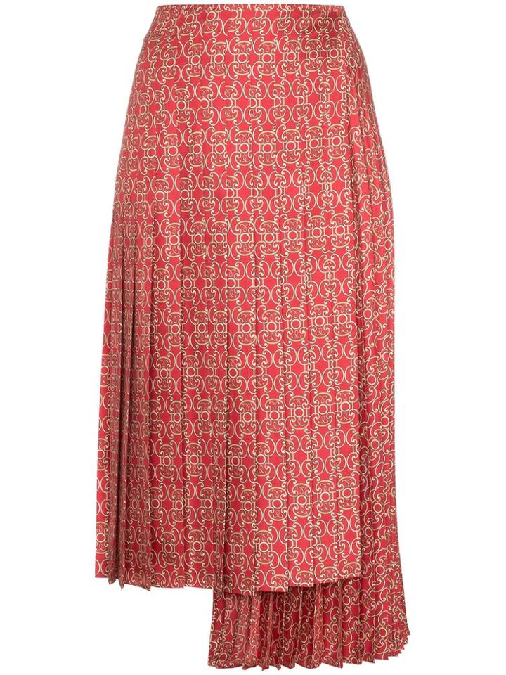 Fendi Gate Printed Midi Skirt - Red