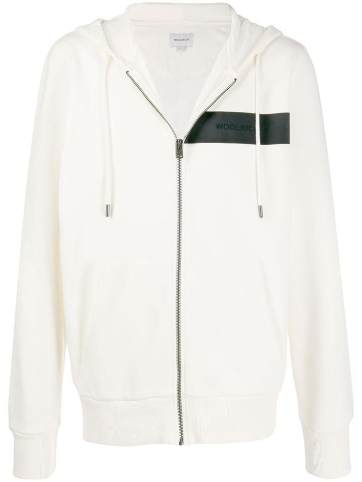 Woolrich Logo Embossed Contrast Hoodie - White