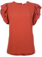 Chloé - Ruffled Sleeve Blouse - Women - Viscose/acetate/silk - 38, Yellow/orange, Viscose/acetate/silk