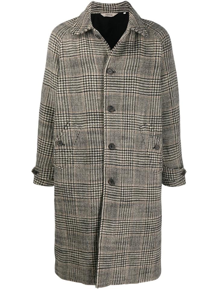 Aspesi Glen-check Single-breasted Coat - Black