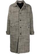 Aspesi Glen-check Single-breasted Coat - Black