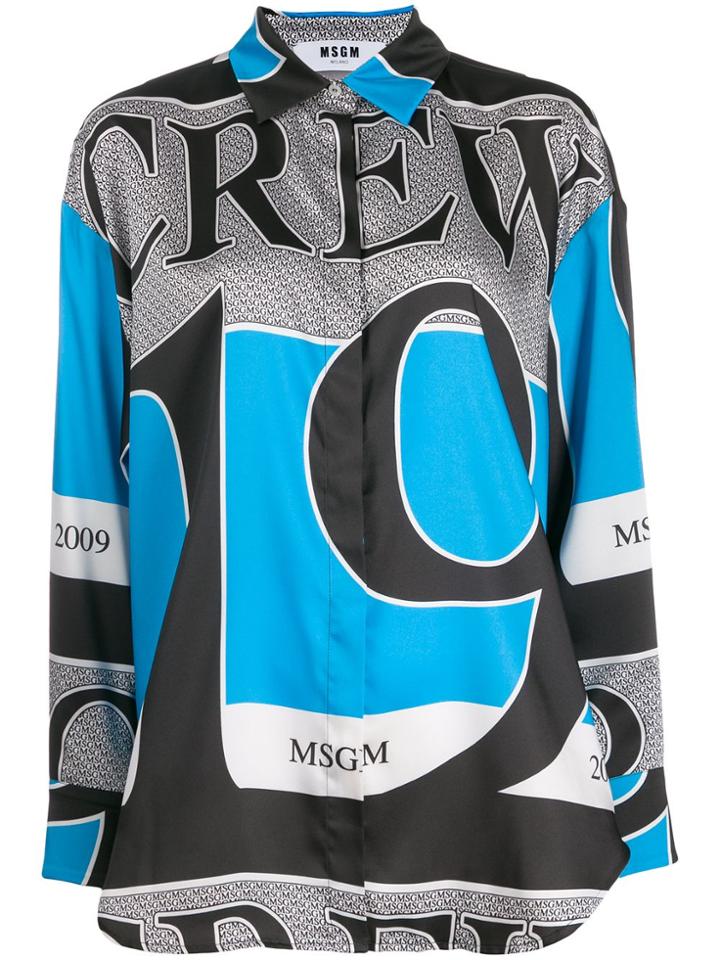 Msgm Crew Print Shirt - Blue
