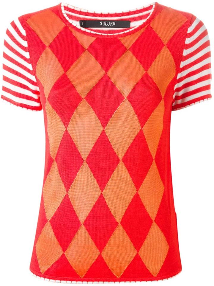 Sibling Rhombus And Striped Sweater, Women's, Size: Medium, Yellow/orange, Viscose