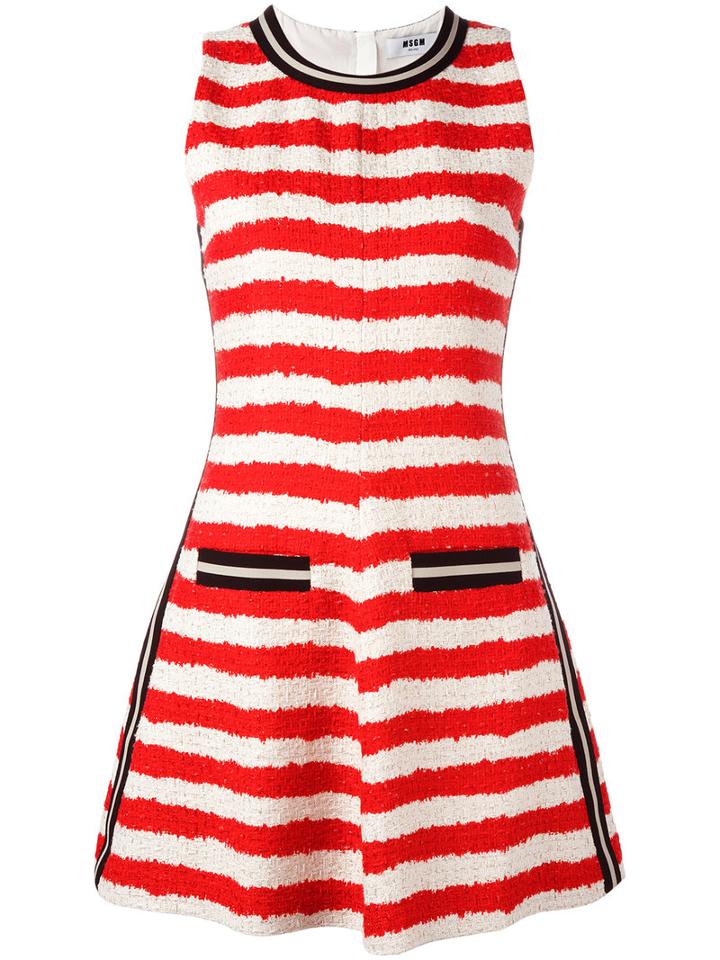 Msgm Striped Flared Dress, Women's, Size: 46, Red, Cotton/linen/flax/polyamide/polyester