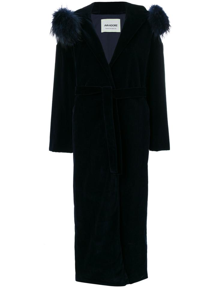 Ava Adore Long Hooded Coat - Blue