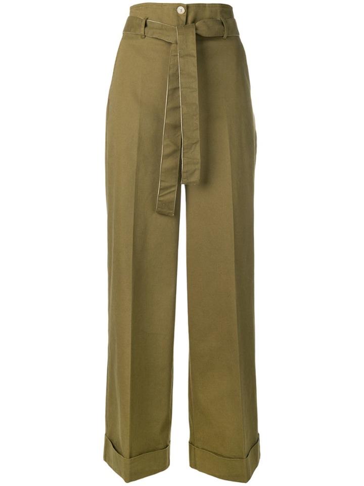 Semicouture Belted Palazzo Pants - Green