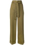 Semicouture Belted Palazzo Pants - Green