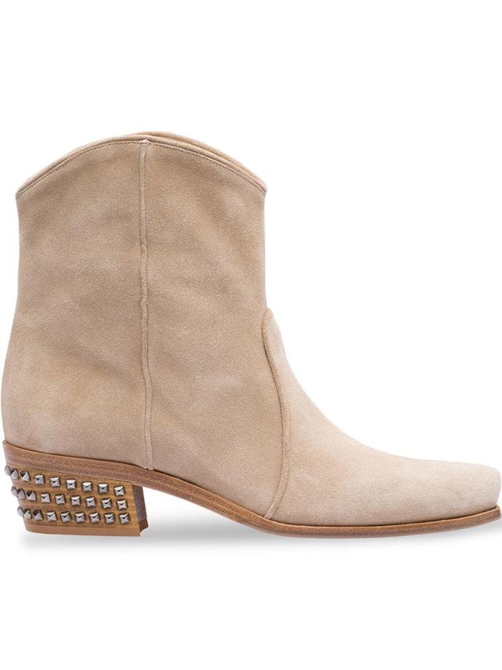 Miu Miu Embellished Heel Cowboy Boots - Neutrals